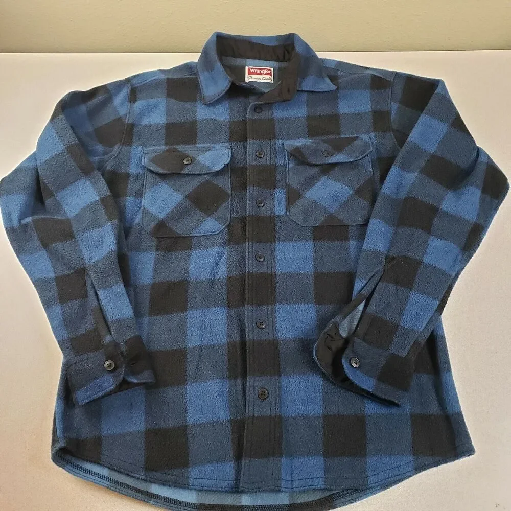 Wrangler Mens Blue Black Long Sleeves Button Front Collared‎ Shacket Size Small